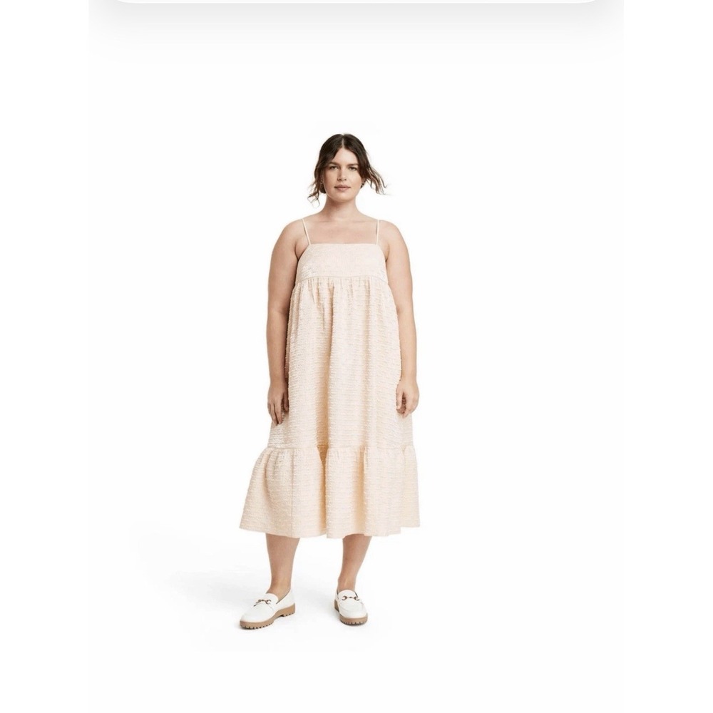 Kika‎ Vargas x Target Midi Dress 1X Textured Empire Waist Cream Babydoll Cottage